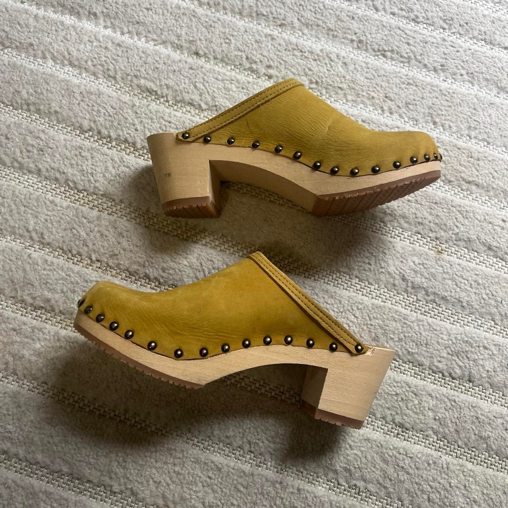 Sandgrens Rome studded clog mule size 8/8.5 Sweden Made Boho wooden heel studded - Picture 4 of 8